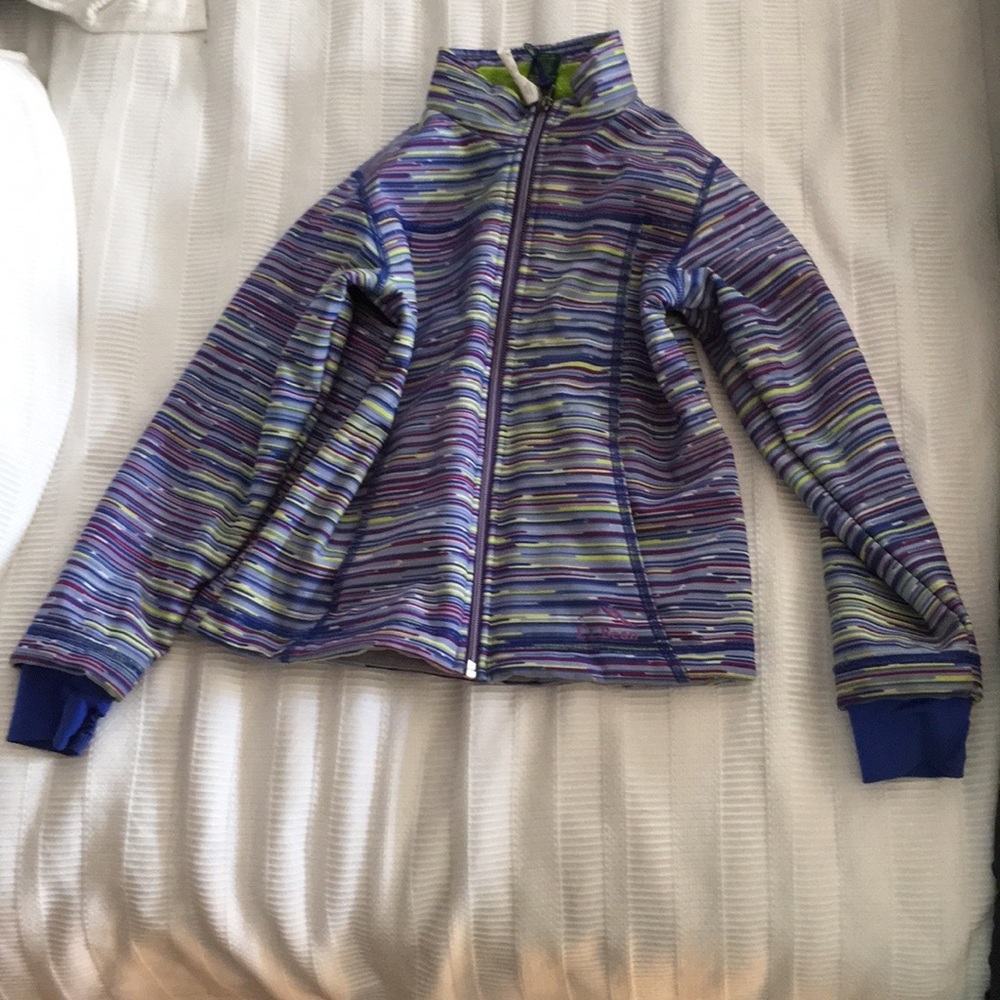 LL Bean soft shell jacket with green fleece lining